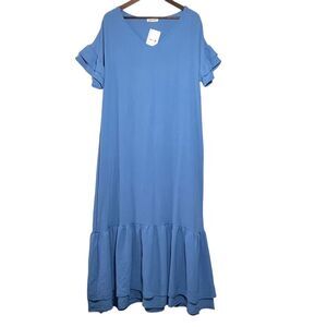 Beeson River Maxi‎ Dress NWT Women's Large Lagenlook Ruffle Drop Waist Blue